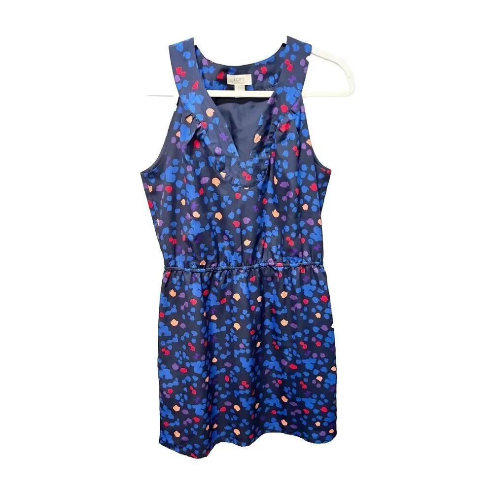 Ann Taylor Loft Womens Multicolor V Neck Knee Length Dress 8 Sleeveless Stretch